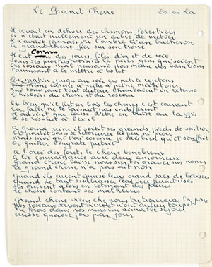 Georges Brassens (1921-1981) Manuscrits autographes pour la chanson Le Grand chêne.