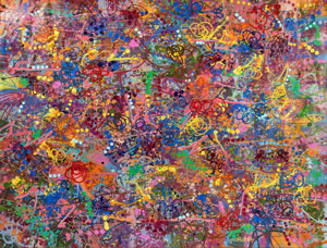  JONONE (John Andrew Perello dit) (Américain - Né en 1963) X-Citment - 1991 Peinture aérosol, acrylique et feutre sur toile Est : 70 000,00 € / 90 000,00 €