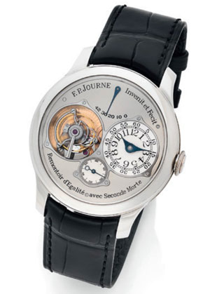  FP JOURNE  Tourbillon Souverain - 2007  Montre bracelet en platine à remontoir d’égalité avec seconde morte, tourbillon et réserve de marche.  Estimation : 150 000 - 200 000 €