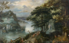 Attribué à Antoine MIROU Frankenthal, vers 1570 - après 1661 Le retour du troupeau dans un paysage fluvial Huile sur panneau de chên...