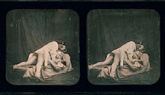 ¤ Ambroise RICHEBOURG (Actif de 1839-72) Etude d'un couple amoureux sur un lit , vers 1854 Daguerréotype stéréoscopique