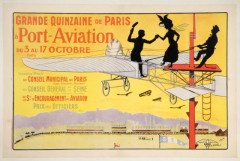 A. SOREL  Grande Quizaine de Paris à Port-Aviation du 3 au 17 octobre 1909 Affiche lithographique.