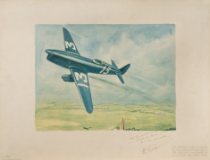 Géo HAM  Un virage à 400 à l'heure du Caudron Renault Lithographie dédicacé par Maurice Arnoux.Lithographie dédicacée par Maurice Ar...