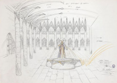 Philippe DRUILLETNé en 1944LES ROIS MAUDITSDessin d’étude au crayon représentant le cloître du couvent, pour le téléfilm de Josée Da...