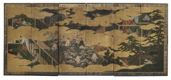 PARAVENT À SIX FEUILLES SUR PAPIER, JAPON, ÉPOQUE EDO, ÉCOLE DE TOSA, XVIIe SIÈCLE