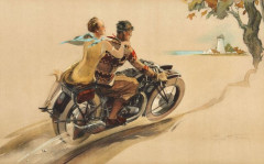 Géo HAM (Georges Hamel) (1900-1972)  Couple à moto