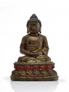 STATUETTE DE BOUDDHA EN BRONZE LAQUÉ, CHINE, ÉPOQUE MING, XVIIe SIÈCLE