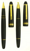 MONTBLANC	162 + 166, parure roller et surligneur Legrand Meisterstück. Résine noire et attributs plaqués or.