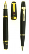 MONTBLANC	 Bohème : un stylo plume résine noire et attributs plaqués or, rubis serti sur le clip. Plume or 18 carats fine, remplissa...