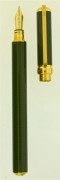 DUPONT Stylo plume Gatsby. Laque de Chine verte striée de noir, attributs plaqués or. Plume or 18 carats moyenne, remplissage cartou...