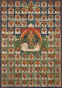 THANGKA DE SAMANTABHADRA ENCADRÉE, TIBET, XIXe SIÈCLE