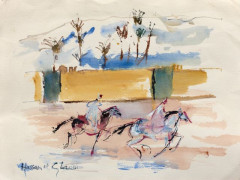 Hassan El GLAOUI Né en 1923 Cavaliers au galop Gouache sur papier