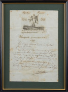 "Bonaparte Général en Chef de l'Armée d'Italie". Lettre manuscrite