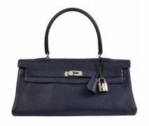 HERMÈS 2009  Sac KELLY SHOULDER Veau Togo bleu marine Garniture métal argenté palladié  KELLY SHOULDER bag Navy blue...