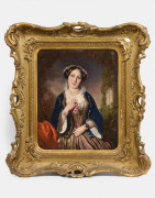 Henri-Guillaume Schlesinger Francfort-sur-le-Main, 1814 - Neuilly-sur-Seine, 1893 Portrait de femme à la robe rose et à la veste ble...