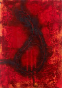 Christian JACCARD (Né en 1939) Ignigraphie sur rouge orange - 1988-89 Combustion et acrylique sur toile