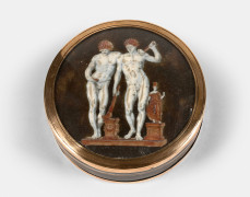 Jacques Joseph De Gault 1738 - après 1812 (?) Castor et Pollux (Les Dioscures) Miniature en imitation de camée sur onyx de forme ron...