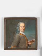 Ecole française du XIXe siècle D'après Maurice-Quentin de La Tour Portrait de Voltaire au livre Miniature