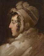 École anglaise du début du XIXe siècle  Portrait de femme au bonnet blanc de profil Huile sur toile (Toile d'origine)