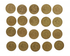 FRANCE 20 Francs. Coq. 5 p; 1900, 5 p. 1901, 1 p. 1902, 4 p, 1903, 5 p. 1907. Ensemble de 20 pièces or. Poids : 128.45 g.