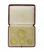 Grande-Bretagne. Specimen set 1937. 5 pounds, 2 pounds, souverain, ½ souverain. (Fr. 409-412). Or. Ens. 4 p. Superbe et Flan Bruni.