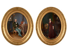 Alphonse BOURDIN Le Mans (?), actif entre 1841 et 1853 Portrait d'homme assis dans un intérieur et Portrait d'Eugénie de Coucy Deux...