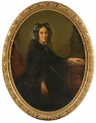 Ecole française, 1848 (Lévezou de Vésins) Portrait d'Eugénie de Coucy en veuve Huile sur toile de forme ovale