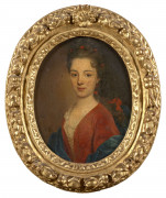 Ecole française vers 1700  Portrait de femme à la robe rouge Huile sur toile (Toile d'origine), de forme ovale