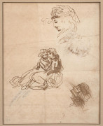 Antoine-Jean Gros, baron Gros Paris, 1771 - Meudon, 1835 Recto : Groupe de deux femmes assises et deux études de têtes : Verso : étu...