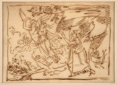 Jean-Baptiste Delestre Lyon, 1800 - Paris, 1871 L'Amour enlevant une élève de Minerve ; Feuille d'études : buffle attaqué par deux s...