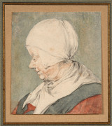 Cornelis Dusart Haarlem, 1660 - 1704 Buste de femme de profil au bonnet blanc, d'après Adriaen van Ostade Aquarelle et crayon noir