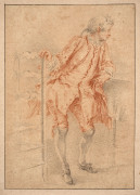 Jacques-André Portail Brest, 1695 - Versailles, 1759 Jeune homme se tenant au dossier d'une chaise Pierre noire et sanguine