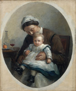 Adolphe-Félix Cals Paris, 1810 - Honfleur, 1880 Nourrice tenant un enfant sur ses genoux Huile sur toile