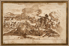 Jacques Courtois, dit le Bourguignon Saint Hippolyte, 1621 - Rome, 1676 Choc de cavalerie Plume et encre brune, lavis brun