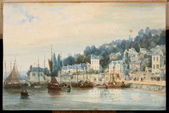 Hippolyte Jean Baptiste Garneray Paris, 1787 - 1858 Vue présumée d'un port du pays de Caux Aquarelle