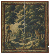 SUITE DE QUATRE PANNEAUX DE TAPISSERIE D'AUBUSSON FORMANT RIDEAUX XVIIIe siècle