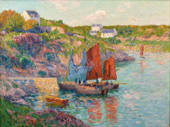 Henry MORET 1856 - 1913 Doëlan, bateaux de pêche - 1903 Huile sur toile