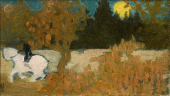 Maurice DENIS 1870 - 1943 Cavalier au clair de lune - Circa 1895 Huile sur carton