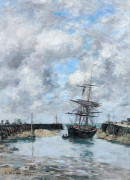 Eugène BOUDIN 1824 - 1898 Trouville. Chenal marée basse - 1889 Huile sur panneau parqueté