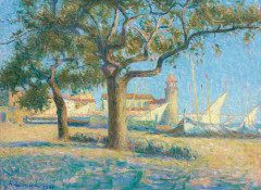 Achille LAUGE 1861 - 1944 La tour à Collioure - 1927 Huile sur toile