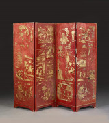 DEUX PARAVENTS EN BOIS LAQUÉ ROUGE ET DÉCOR OR, CANTON, DYNASTIE QING, XVIIIe-XIXe SIÈCLE