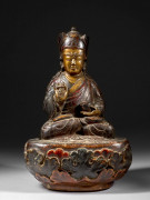 STATUE DE PADMASAMBHAVA EN BOIS LAQUÉ, MONGOLIE, XVIIe-XVIIIe SIÈCLE