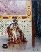 Rudolf ERNST 1854 - 1932 Le fumeur de chibouk Huile sur panneau