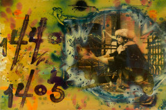 RAMMELLZEE Américain - 1960 - 2010 How to make a bomb - 1985 Peinture aérosol, acrylique, collages et résine sur toile