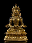 STATUETTE D'AMITAYUS EN BRONZE DORÉ, CHINE, DYNASTIE QING, XVIIIe SIÈCLE