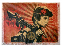 ¤ Shepard FAIREY (Alias OBEY GIANT) Américain - Né en 1970 Duality of humanity 2 Mural - 2008 Technique mixte, pochoir, peinture aéros.