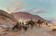 Eugène GIRARDET 1853 - 1907 Une caravane dans le désert Huile sur toile