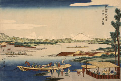 Shôtei HOKUJU (1763-1824) Traversée de la rivière Rokugô près du relais de Kawasaki (Kawasaki-juku Rokugo kawa watashi no zu), de la...