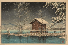 Kawase Hasui (1883 - 1957) Le temple Kansagu sur le lac Tazawa