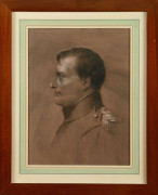 Pierre-Roch VIGNERON (1789-1872)  Profil de l’Empereur Napoléon Ier en uniforme Fusain et rehauts de craie blanche sur papier bistre...